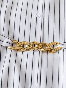 Franclia 女士休闲条纹装饰都市通勤风翻领衬衫（含腰带）全白休闲套装春季大学服装 - 白色 - 查看 5