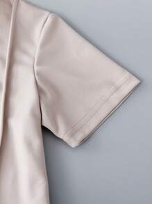 SHEIN Explorewe Bộ đồ hai mảnh thiết kế sọc 3D màu trơn thời trang Tween Boy - Màu be - Xem 4