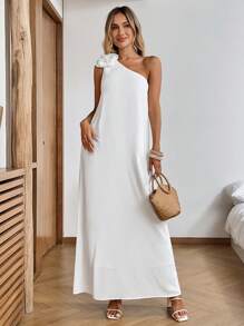 SHEIN LUNE 女式休闲 3D 花卉不对称下摆连衣裙