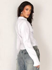 Allurite Women's Long Sleeve V-Neck Ruffle Collar Fitted Blouse Fall Cloth For Women