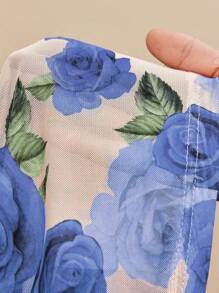 Almamuse Women Elegant Floral Print Fitted Round Neck Short Sleeve T-Shirt