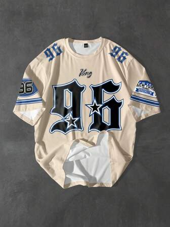 Aesthetic Post Camiseta de manga corta de verano informal para hombres con estampado numérico