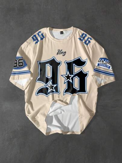 Aesthetic Post 男士休闲数字印花短袖T恤，夏季