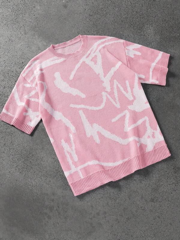 Manfinity Streetrush Men's Pink Knitwear Top With Textured Pattern And Drop Shoulder, Modern Casual Style Pink Knit Shirt Pink Y2k Graphic Tee
