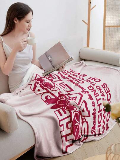 THE POWERPUFF GIRLS X SHEIN Blossom, Bubbles, Buttercup Pattern Fleece Throw Blanket -Plush Coral Blanket For Sofa, Office Chair & Travel, Ultra-Soft Lightweight Home Decor