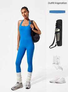 GLOWMODE 24" FeatherFit™-Air Easy Glow Butt Scrunch Removable Cups Halter Neck Low Back Cutout Bodysuit Romper Low Impact Yoga Pilates Studio Daily Casual Wear