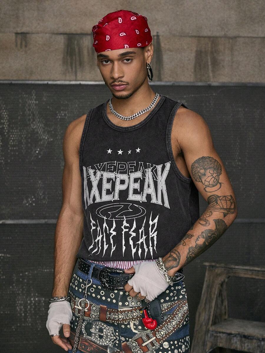 AXEPEAK Men's Streetwear Punk Western Style Top - Black - View 1