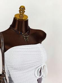 Amplova Drawstring Front Tube Top & Bodycon Skirt Two Pieces - White - View 6