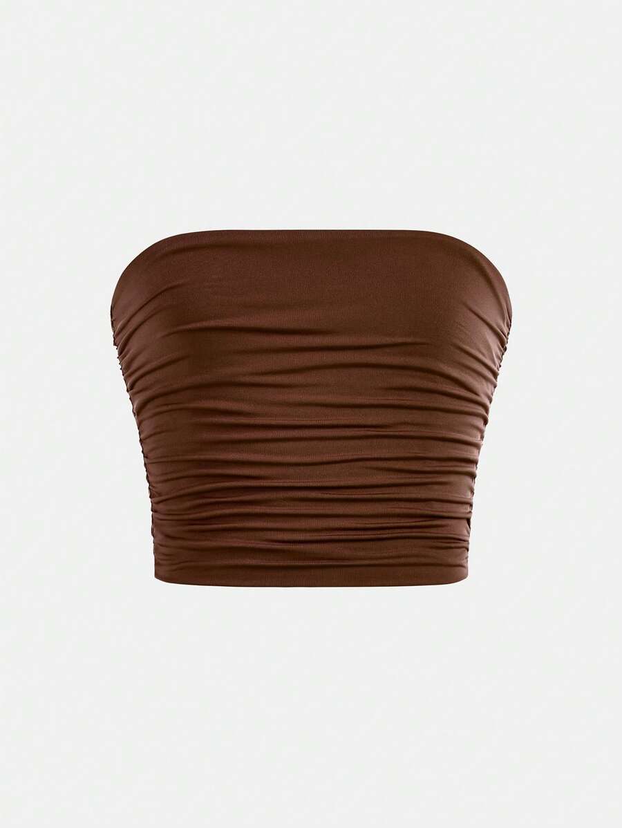 SHEIN Reggiseno a canottiera aderente con arricciatura elastica, comodo e semplice, per ragazze Tween