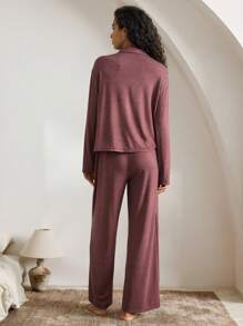 Ocili Leisure Women's Soft Fleece Collar Fluffy Pajama Set, Long Sleeve Top & Long Pants, Floral Gray Holiday Season  Cozy And Elegant Details, Fall Winter Clothes