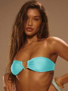 Musera Resort Sutien de bikini fără bretele, cu garnitură de cristal, model bandeau, doar pentru vacanță de vară, Ibiza, elegant, Ibiza, drăguț, pe plajă, pentru festivaluri, rave, boho, VACANȚĂ, vară - Albastru - Vizualizare 1