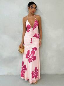 Glamine Váy dài hở lưng in hoa lãng mạn cho nữ khi đi nghỉ mùa thu, quần áo nữ khi trở lại trường - Nhiều màu - Xem 4