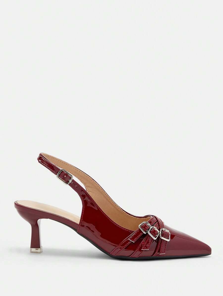 CUCCOO CURVES Extra Wide Width High Heel Pointed Toe Burgundy Back Strap Sandals, Suitable For All Seasons - Burgundy - View 1
