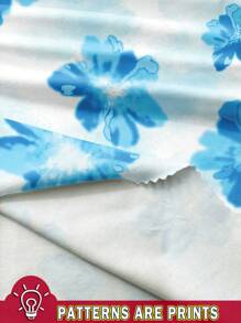 SHEIN BAE 2 件套女士花卉扎染/抹胸 2 件夏季度假套装/女士两件套/海滩装/女士沙滩装/女士度假装/度假/2 件套/女士套装/女士配套套装/狂欢装节日/度假两件套/2 件套夏季 - 淺藍色 - 查看 3