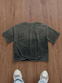 Manfinity VCAY 男士街头风数字印花宽松短款T恤，简约时尚，适合夏季、上学、情侣穿着 - 綠色 - 查看 2