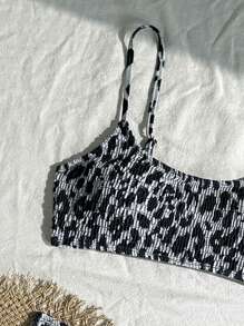 Swim Vcay Beach Holiday Tropical Floral Print Ruffled Halter Neck Triangle Cup Bikini Set, Split Two-Piece Bikini Set For Vacation, Beach, Party For Summer - Multicolor - View 3