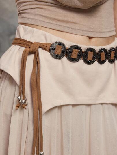 Hippie 1pc Vintage Coin Decor Woven Tassel Waist Chain, Boho Accessory For Pants/Skirts