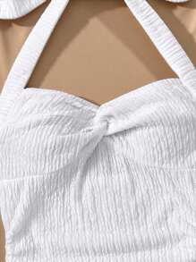 SHEIN 少女连衣裙露背白色迷你连衣裙，带领带/荷叶边下摆和双层/适合派对/约会/情人节/度假装/度假装/海滩度假装 - 白色 - 查看 3