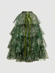 SHEIN MOD Vintage Oil Painting All Over Floral Floral Print Gorgeous 2in1 Dress With Detachable Multiple Skirts - Palace Style,Birthday Dress,Cruise Dress,Stacked Dress, Floral Dress, Green Dress,Beach Vacation Wear,Summer Dresses,Tea Party Dress,Vacation Outfits Woman,Flowy Dress,Party Dress,Bohemian Clothes,Halloween - Multicolor - View 7