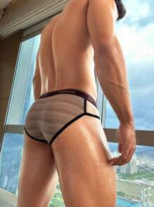 SHEIN Men's Contrast Trim Hollow Sexy Briefs Thong Underwear - Multicolor - View 2