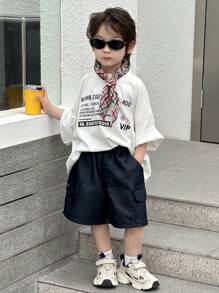 Dazy Kids Toddler Boys' Casual Denim Cargo Shorts, Loose Fit Cargo Style Style With Large Pockets, Summer - Blue - View 8