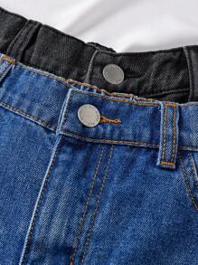 SHEIN Teen Girls Spring Summer Beach Boho Holiday 2 Pieces Solid Light Washed Ripped Raw Hem Casual Baggy Denim Jeans Shorts,Girls Summer Concert Rave Festival Outfits,Graduation Two Pieces Outfits, School, Campus, College - Dark Wash - View 3