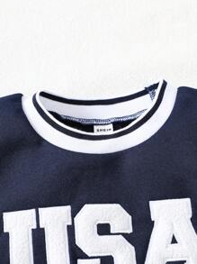 2pcs Young Boys' Colorblock High Neck Sweatshirt With Embroidery & Loose Fit Jogger Pants Set, Warm Fleece Lining, Casual Retro College Style Outfit For School, Graduation Season