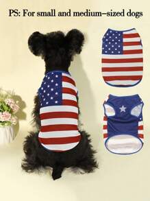 HOLAPET 1pc Random Dog Design Summer Cool Breathable T-Shirt, Independence Day Print, Suitable For Small Cats & Dogs - Blue - View 3