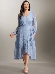 Flouryn Elegant Jacquard Knit Plus Size Dress - Blue - View 4