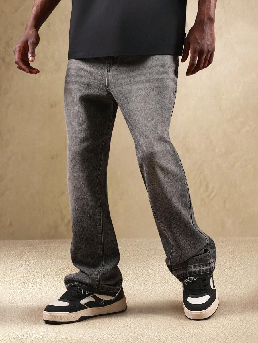 SUMWON Quần Jeans Denim Cạp Cao Loe Vừa Vặn Với Quần Ống Loe Phong Cách Retro Y2K Thời Trang Quần Ống Loe Cổ Điển - Xám - Xem 1