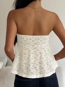 CovetEZ Women Sleeveless Cropped Camisole Top With Textured Fabric & Drawstring Detail - Apricot - View 3