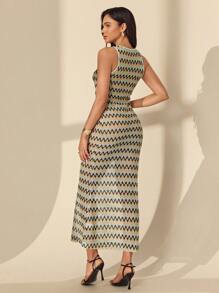 Almamuse Women's Elegant Fitted Sleeveless Knitted Vacation Dress, Casual - Multicolor - View 2
