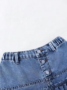 Mädchen Y2K Streetwear Stil Lässige vielseitige Denim Weste und Mini-Rock 2-teiliges Set, angenehm weiches Material, perfekt für tägliche Unternehmungen, Neuerscheinungen Frühling/Sommer 2025 - Mittele Waschung - Übersicht 7