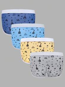 4pcs Pack Teen Boy Letter & Guitar Print Boxer Briefs - Multicolor - View 2
