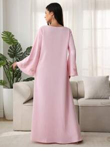 Yasmyna Robe décontractée élégante à col rond, de couleur unie avec patch floral, pour femme