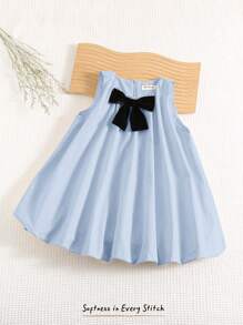 Cozy Pixies Robe décontracté polyvalente à col rond sans manches avec nœud papillon décoratif, pour jeunes filles