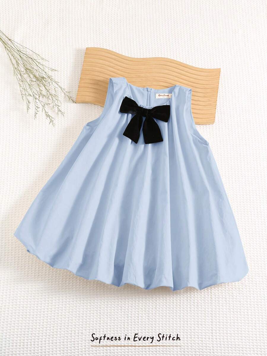 Cozy Pixies Robe décontracté polyvalente à col rond sans manches avec nœud papillon décoratif, pour jeunes filles