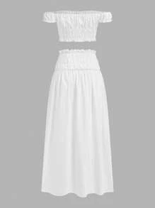 Glamine 1pc Ultra-Short Bandeau Top + High Slit Skirt Set - White - View 2