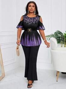 SHEIN Lady 1 pieza Camiseta de mujer de talla grande con patrón de degradado morado, para verano