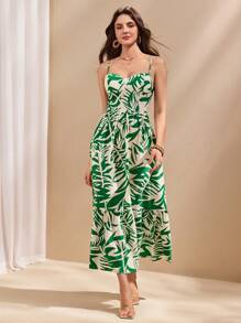 Almamuse 女士优雅花卉印花细肩带连衣裙 - 綠色 - 查看 4