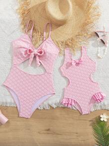 Women's One-Piece Swimsuit With Ruffled Trim, Sexy & Suitable For Beach Vacation, Summer - Pink - View 7