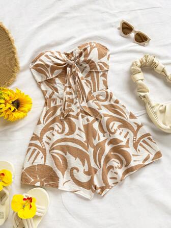 Soleia Mono sin espalda con estampado de silueta en acuarela verde, con nudo delantero, para vacaciones, carnaval y crucero, talla grande, suelto y adecuado para fiestas y citas