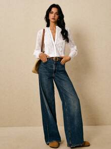 Poéselle 女式衬衫 刺绣衬衫 长袖 全白衬衫 复古波西米亚风 纽扣门襟 白色女式纯色蕾丝拼布前扣优雅长袖衬衫 秋季女装 秋季 秋冬 女装 冬季 返校 乡村音乐会 外出上衣 婚礼宾客 女装 休闲可爱 西部风 女装 办公室 女装 工作 外出 - 白色 - 查看 6