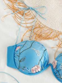 Swim SXY Women's Summer Blue Base Embroidery Wire Frame Sexy Swimsuit