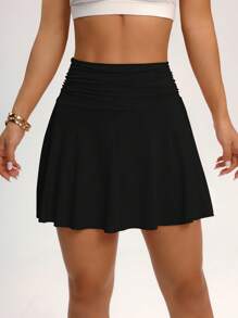 Easithlete Minimalist Solid Color High Waist Side Slit Sports Skort