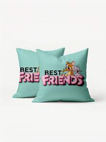 TOM & JERRY X SHEIN Cartoon Luxury Remium Square Couch Throw Pillow Case For Sofa/Bed Backrest | Removable Decorative Cushion Cover Only (No Insert) - Giftable Home Decor - Blue - View 4