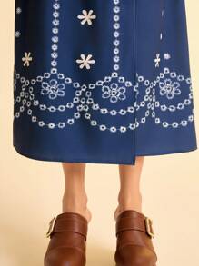 CAJUNI Falda envolvente de estilo bohemio casual de verano con estampado de totem y encaje para vacaciones de mujer, en colores azul y blanco