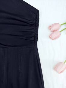 Cévolie 夏季通勤休闲纯色连体衣 - 藏蓝色 - 查看 6