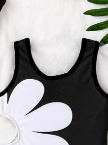 SHEIN LMoss Kids Young Girl Floral Knitted Spaghetti Strap Bikini Top