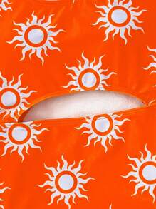 SHEIN Tween Girl Knit Hollow-Out One-Piece Swimsuit With Sun Pattern - Orange - View 3